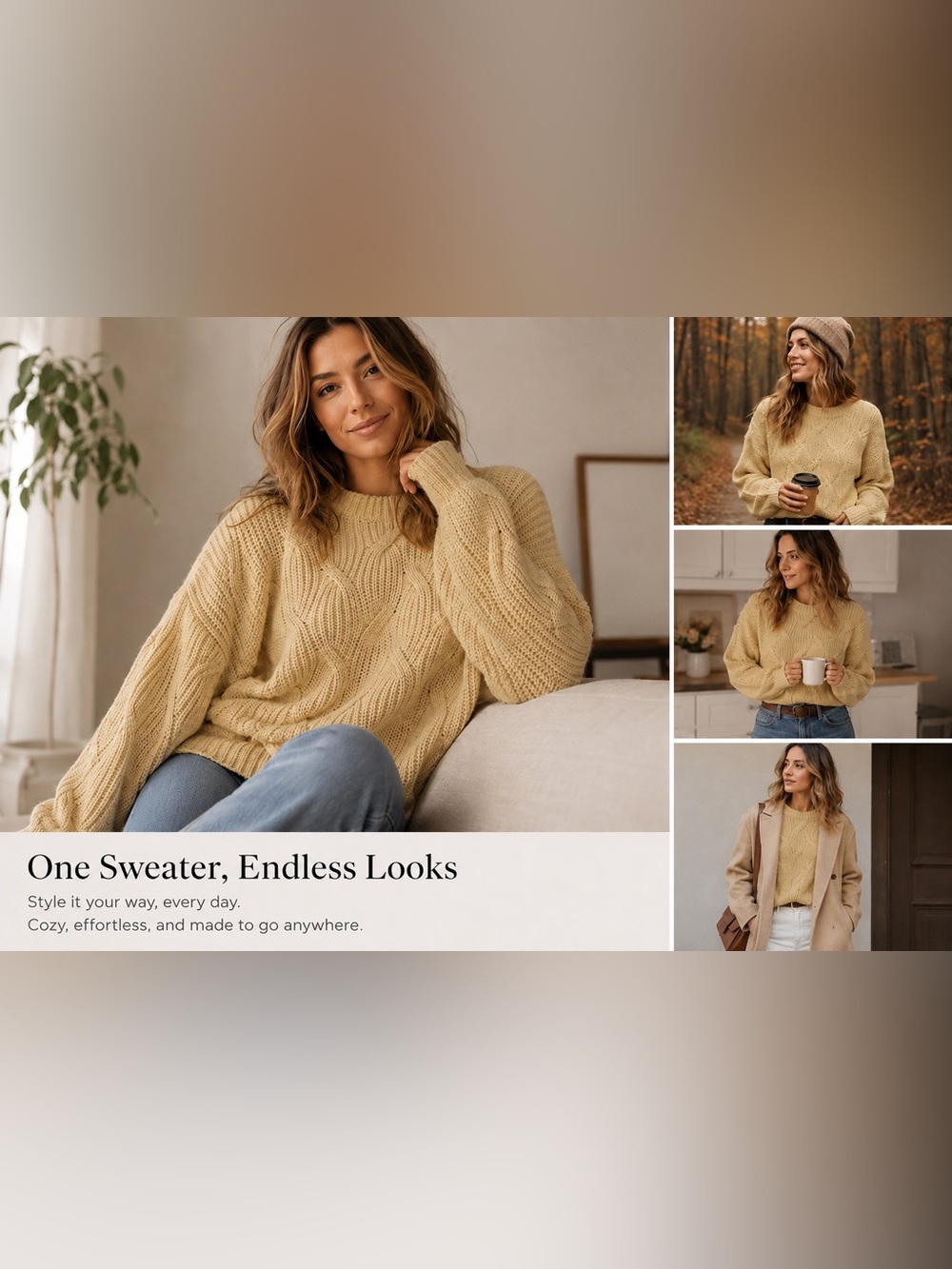 Cream Cable Knit Sweater Large Chunky Cozy Fisherman Cottagecore